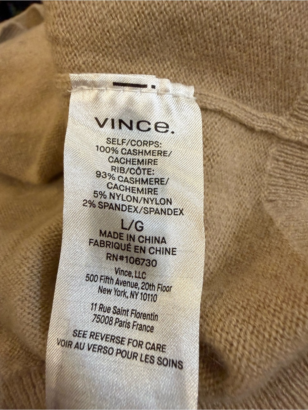 Vince Beige 100% Cashmere V-Neck Sweater - Picture 2 of 4